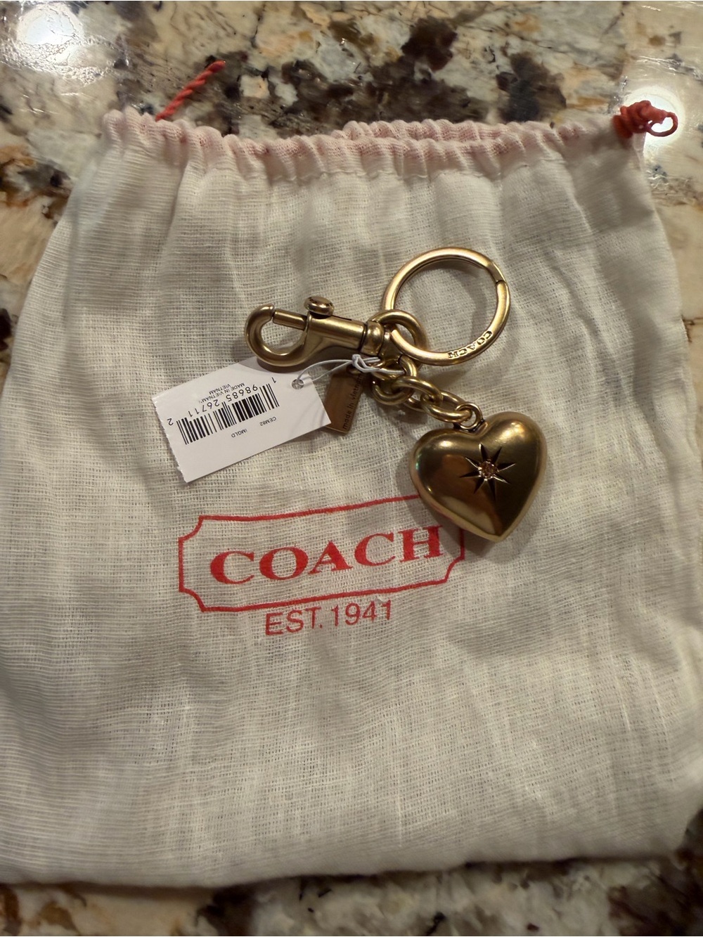 Coach Large Gold Heart Keychain Hang Tag Charm with Dusty